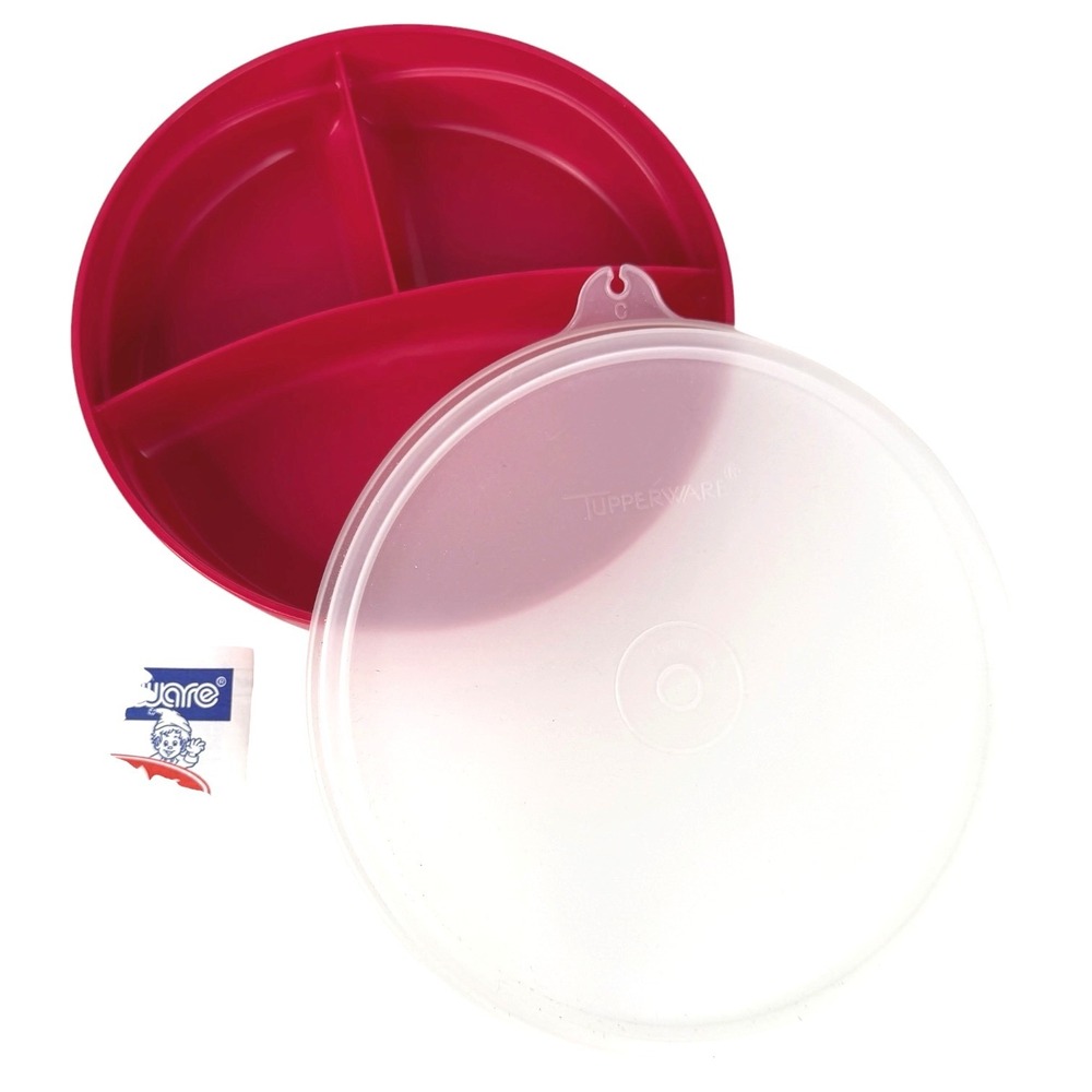 New Tupperware Munchkids Divided Plate With Lid Plastic Red 3-Section Microwave